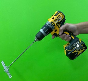 cordless drill with paint mixing paddle attachment