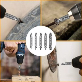 collage of images showing a cordless drill removing stripped screws