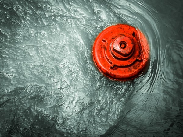 Hurricane floodwaters over a fire hydrant