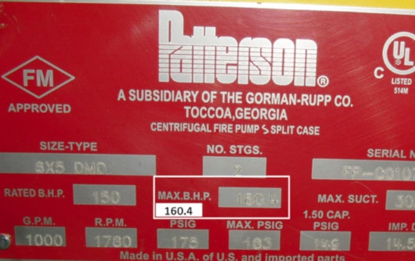 Nameplate data for a fire pump flow test