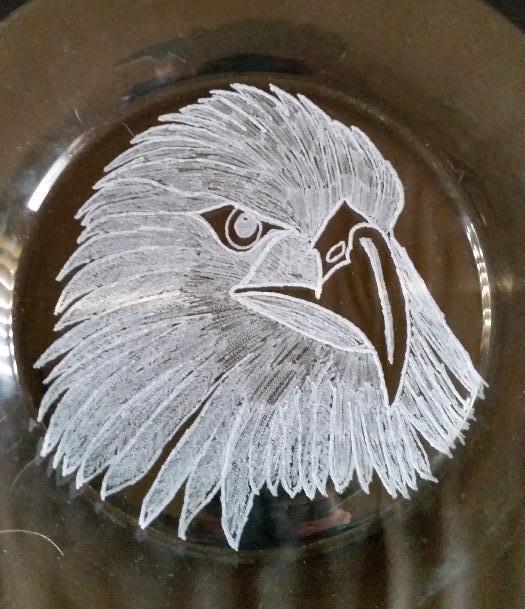 Bird of Prey Glass Engraving by Adrienne McClure. Engraved using Eternal Tools Glass Engraving Kit (Bare Minimum) product code: BMGEK