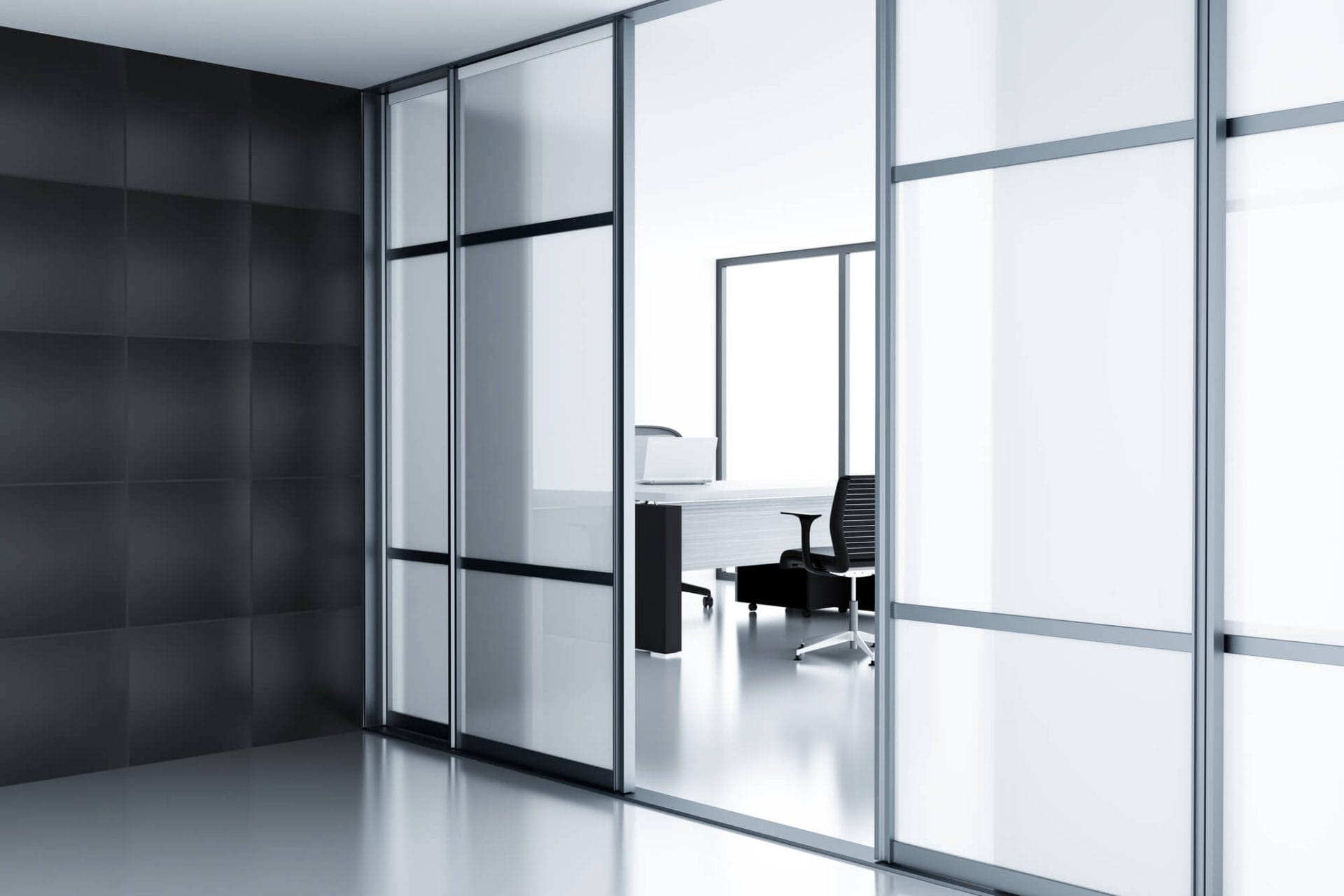 Glass doors of an office cubicle