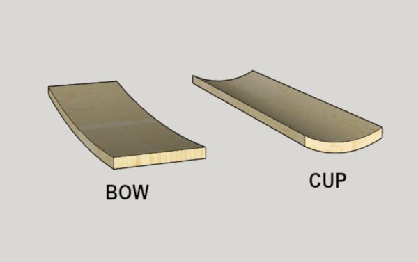 diagram showing difference between cupped and bowed boards