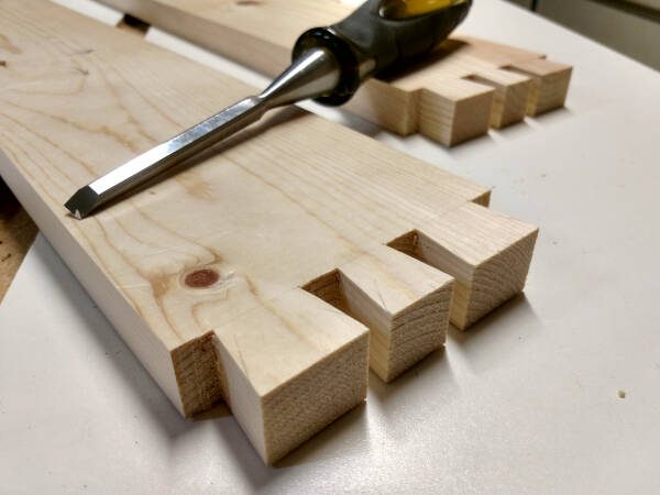 dovetails cleaned up with a chisel