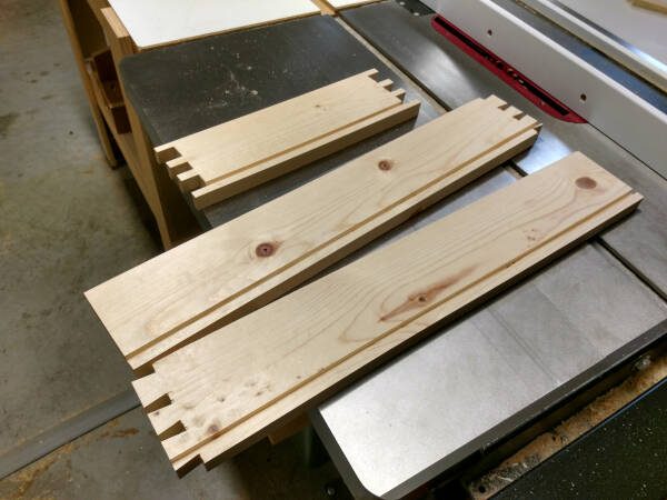 dovetail drawer pieces with base grooves cut