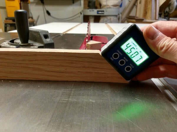 Measuring the 45 degree angle cut from my miter gauge